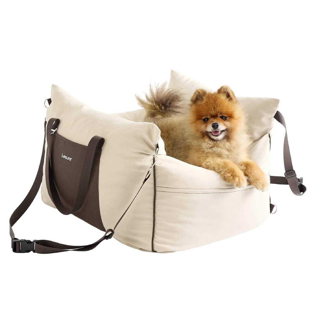 Small Dog Car Seat with Storage Pockets and Safety Leash T2666
