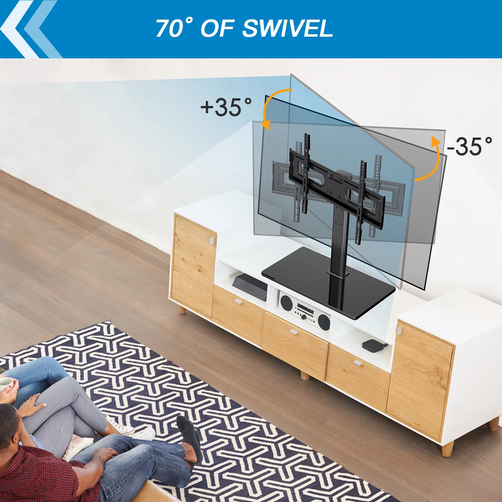 Height Adjustable Swivel Table Top TV Stand with Tempered Glass Base for 37-75 Inch TVs W808