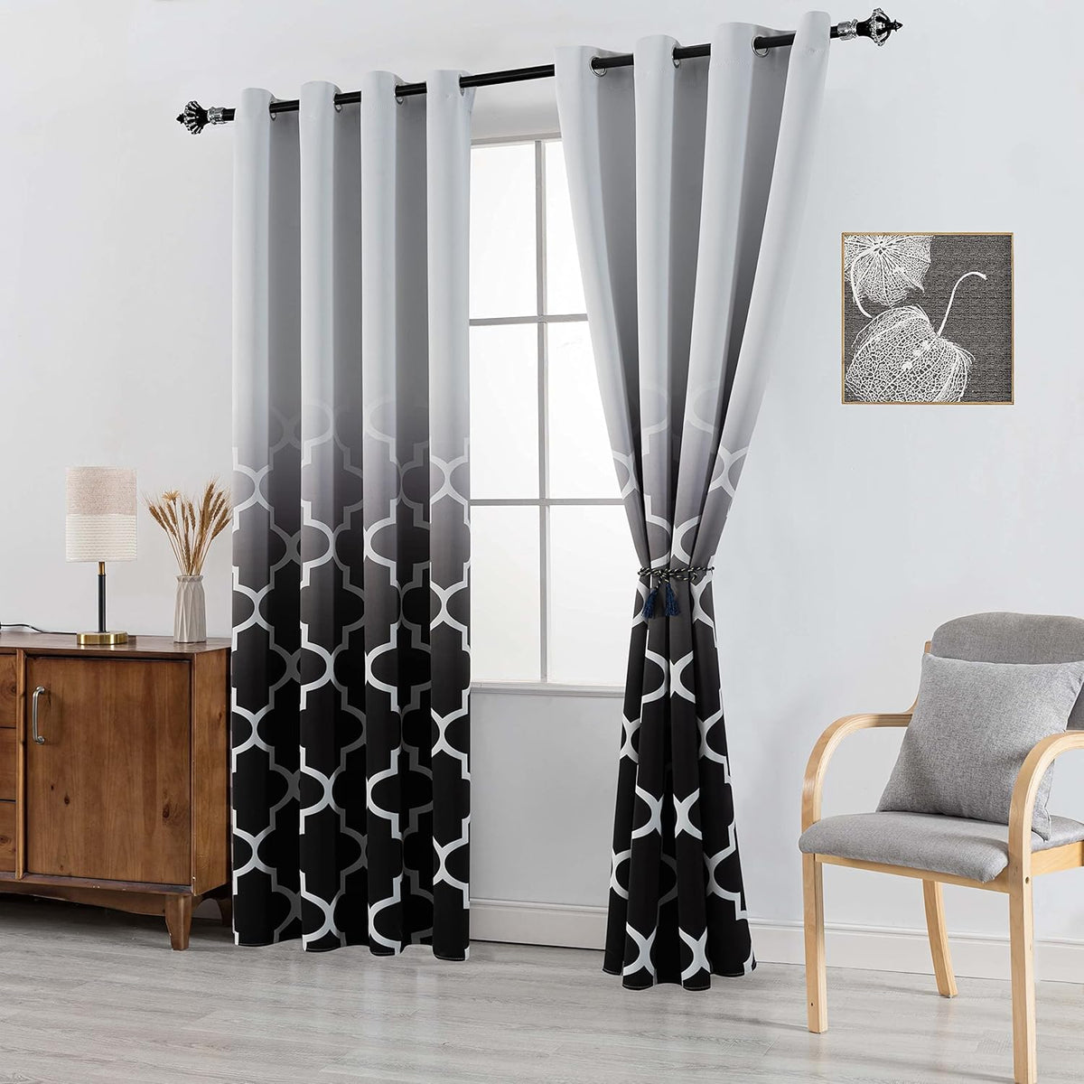 Grey 84 inch 2 Panels Gradient Color Curtains Z764681