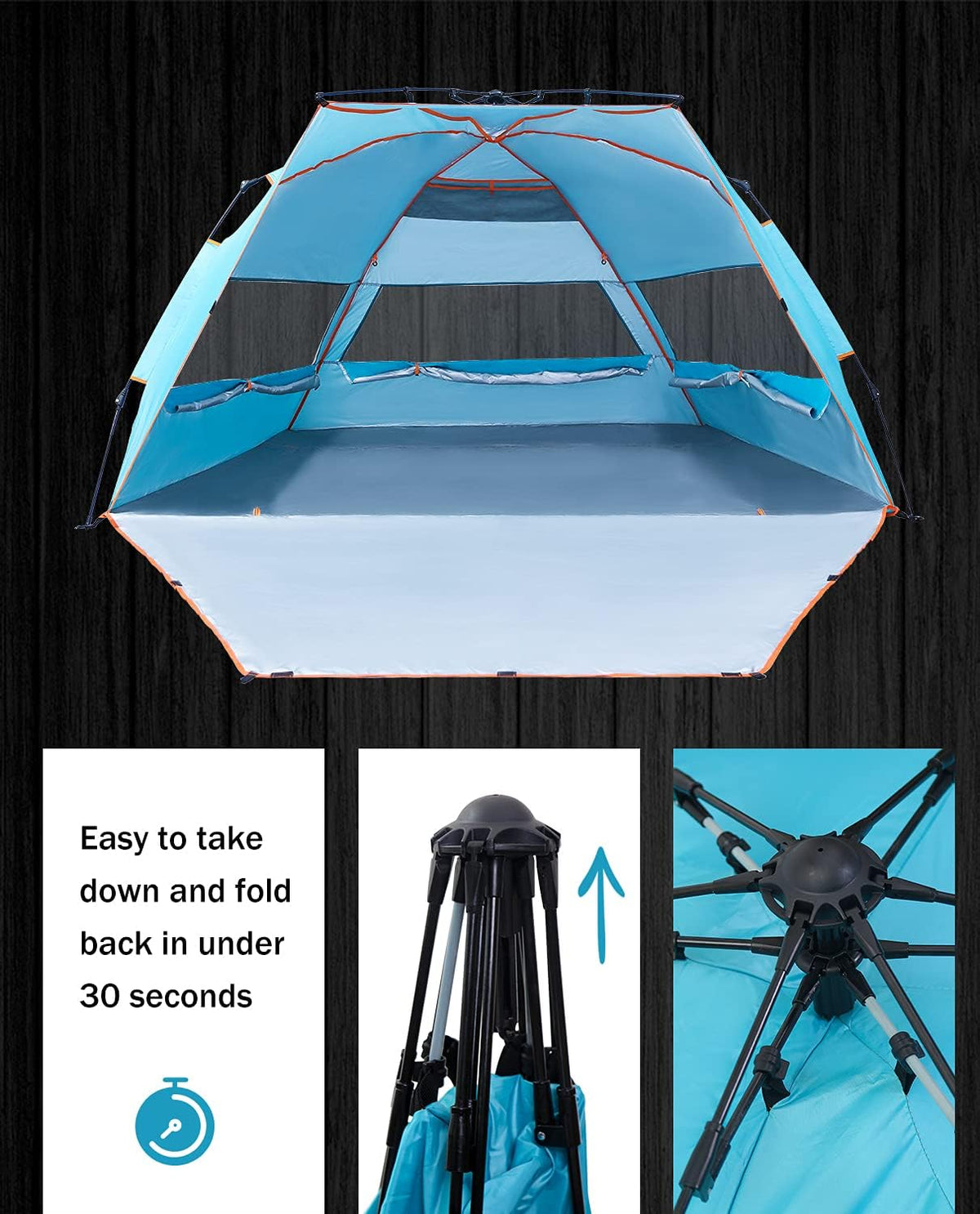4 Person Portable Windproof UPF50+ Beach Tent with Carrying Bag S648