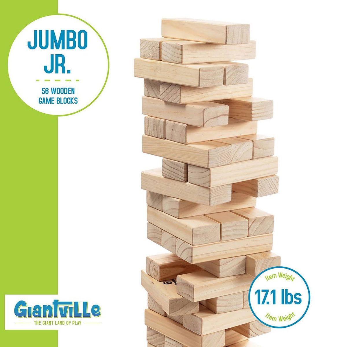 56 Pieces Pine Wood Tumbling Timber Blocks Floor Game with Carry Bag G241