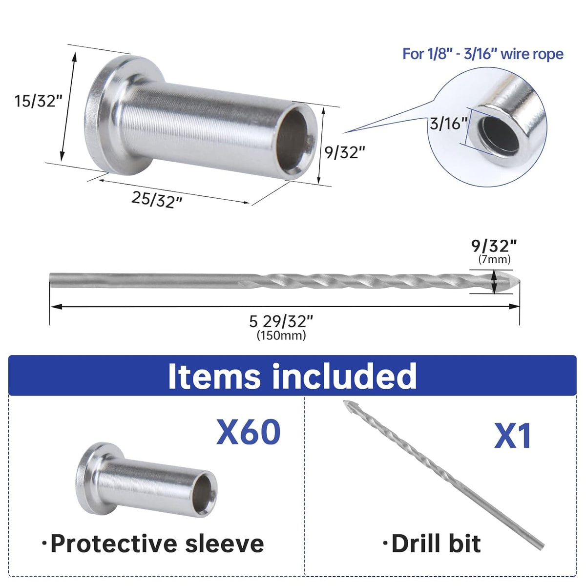 80 Pack Stainless Steel Cable Railing Kit for 1/8 Wire Rope T796