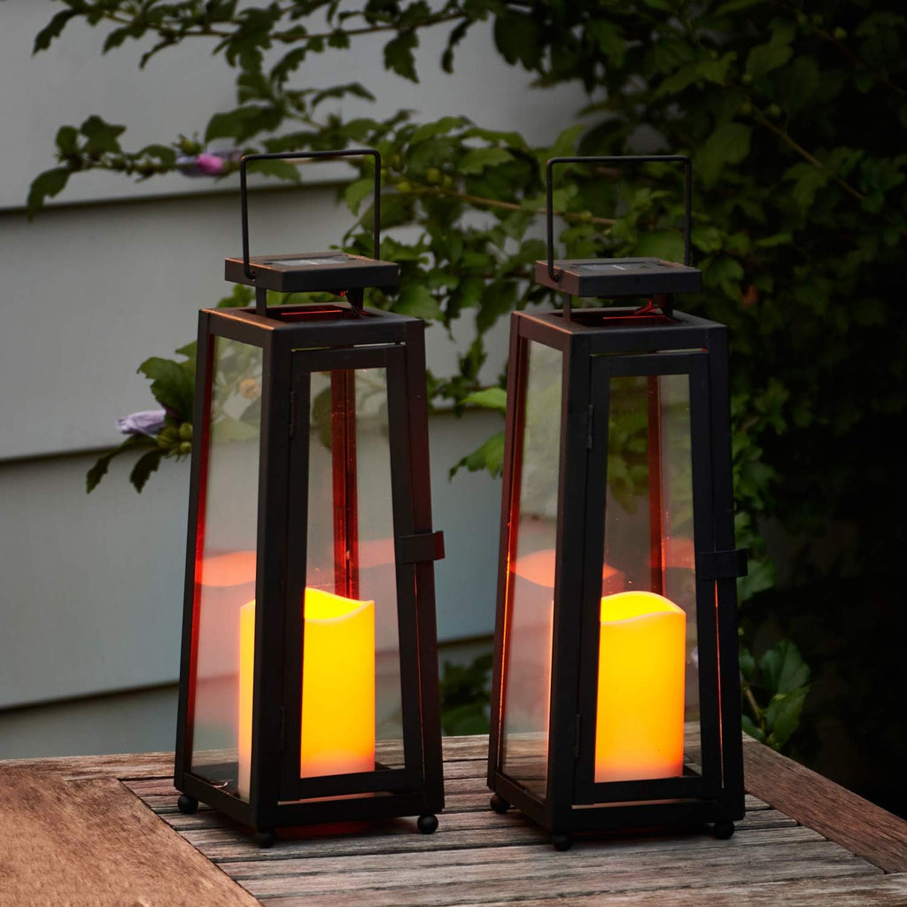 Black Metal Glass Solar Lantern R1566