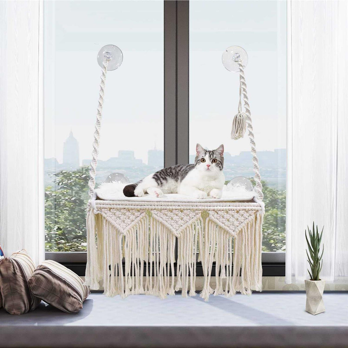 Macrame Cat Window Perch Hammock R363041