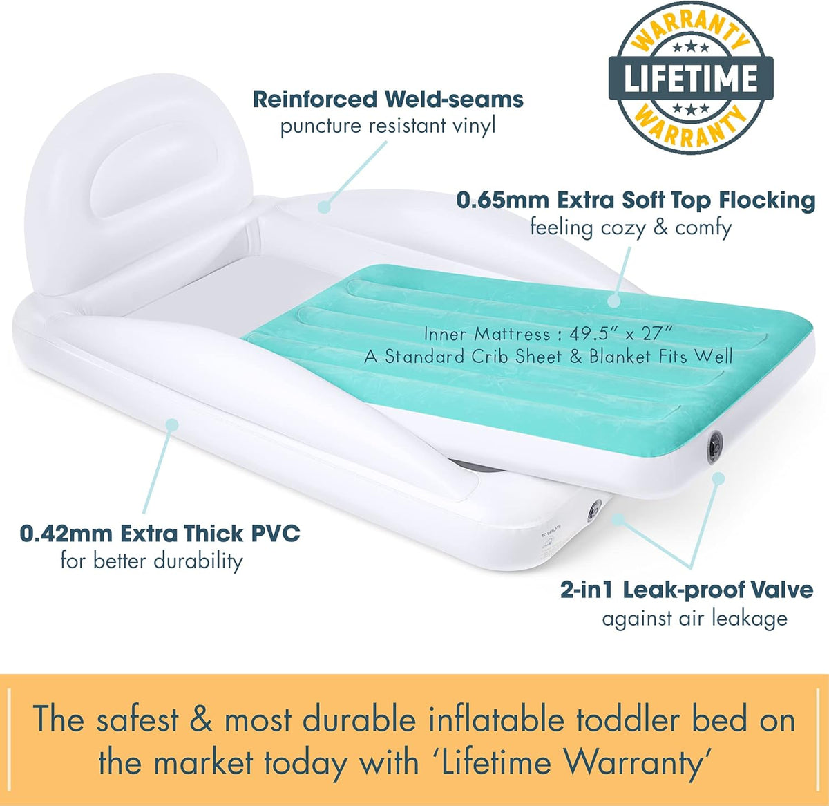 Inflatable Toddler Travel Bed with Safety Bumpers and Pump E7280