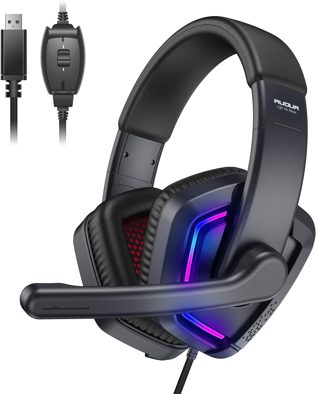 USB 7.1 Surround Sound Over Ear Wired Gaming Headset with Noise Cancelling Mic I811408