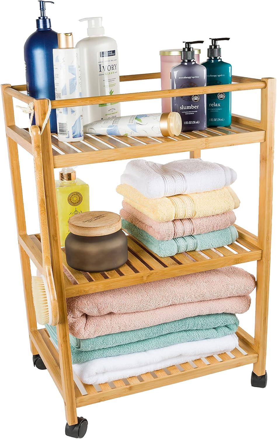 3-Tier Rolling Bamboo Utility Cart with Wheels T345827