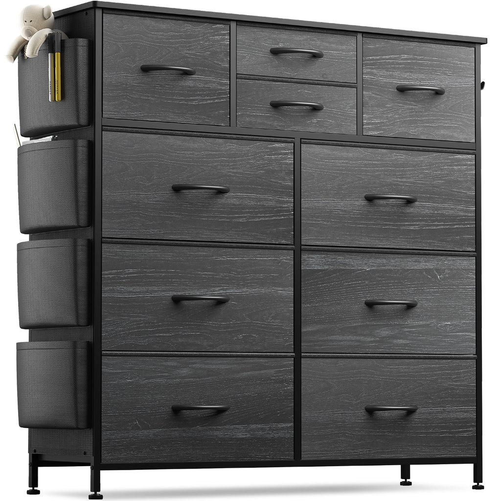 Black 10 Drawer Fabric Dresser with Wood Top G648669