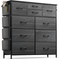 Black 10 Drawer Fabric Dresser with Wood Top G648669