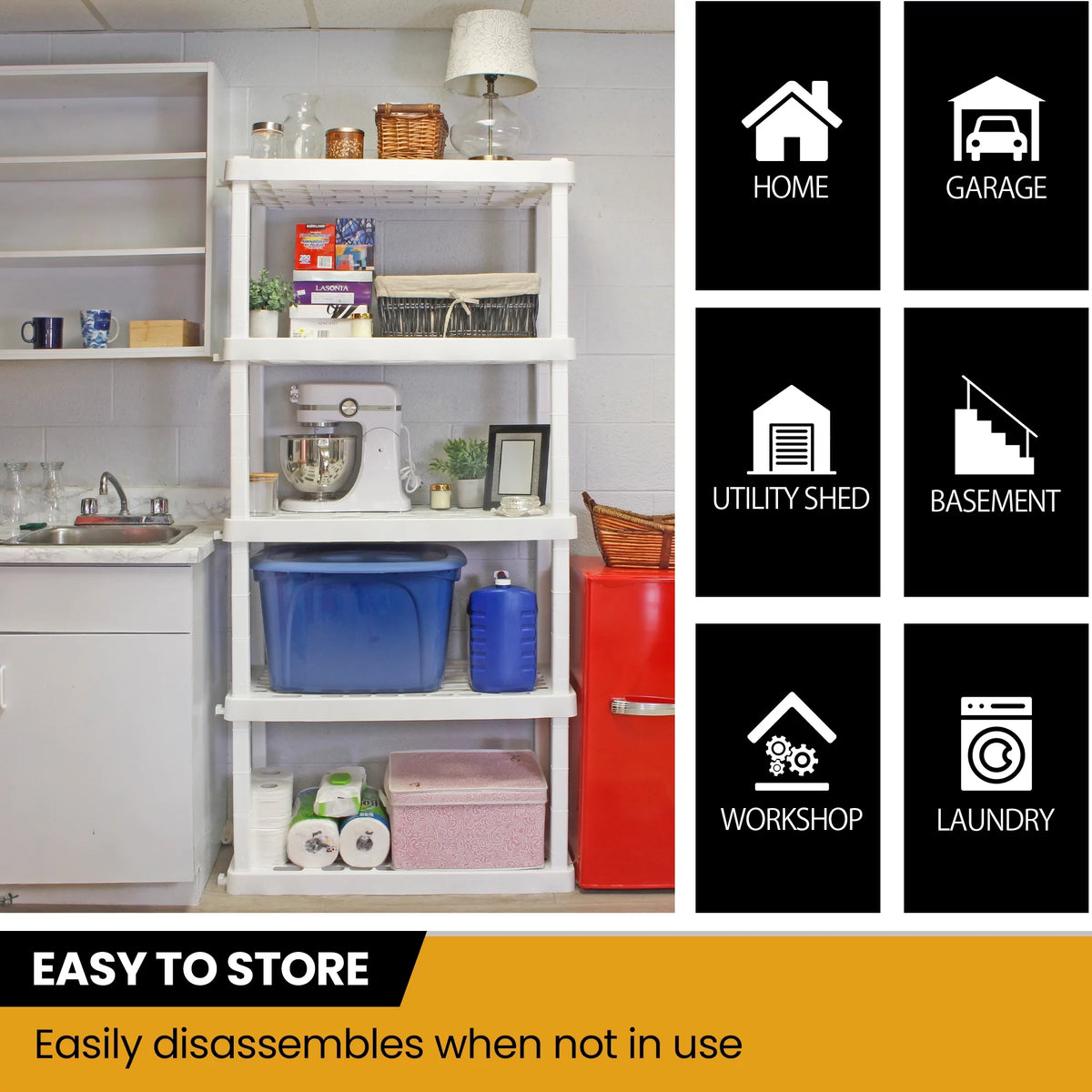 5 Shelf White Plastic Garage Shelves 750 lbs Capacity Z9353