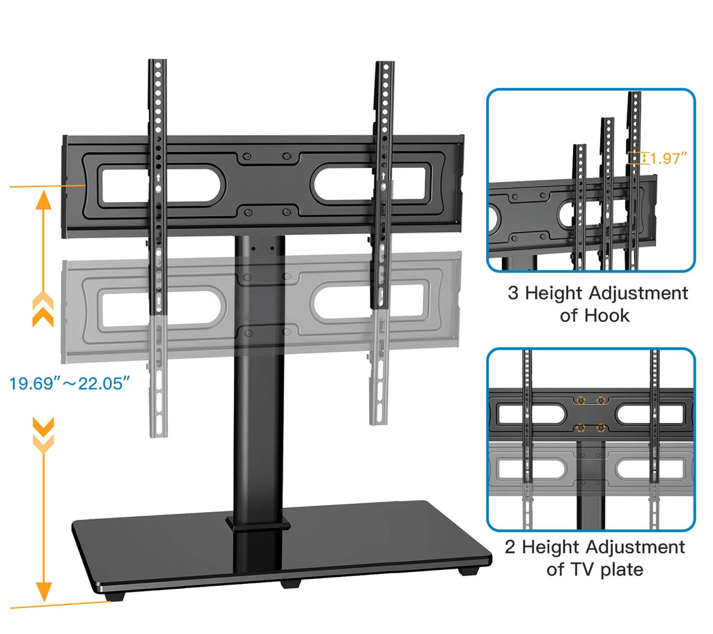 Height Adjustable Swivel Table Top TV Stand with Tempered Glass Base for 37-75 Inch TVs W808