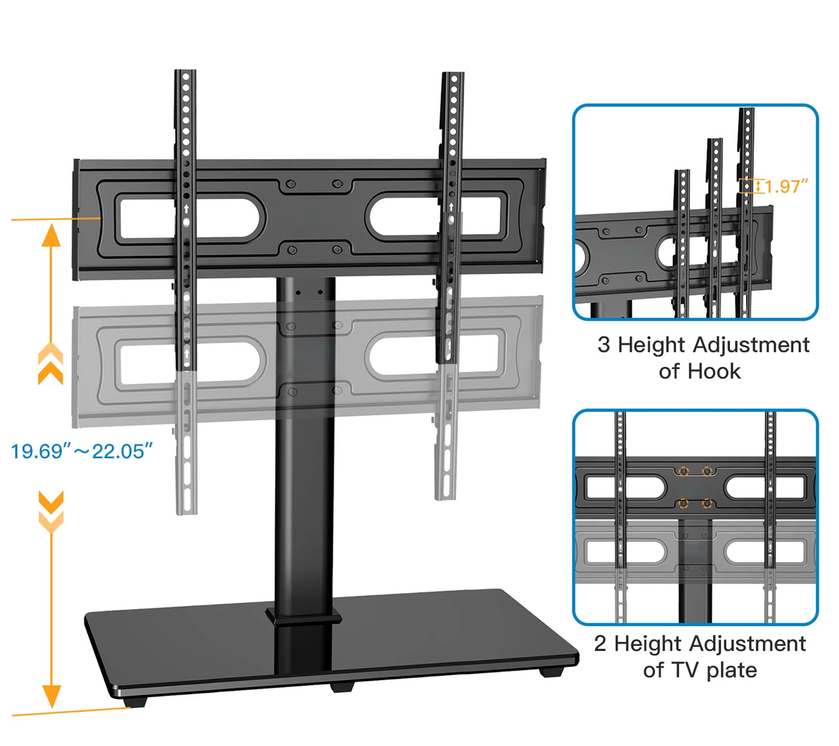 Height Adjustable Swivel Table Top TV Stand with Tempered Glass Base for 37-75 Inch TVs W808