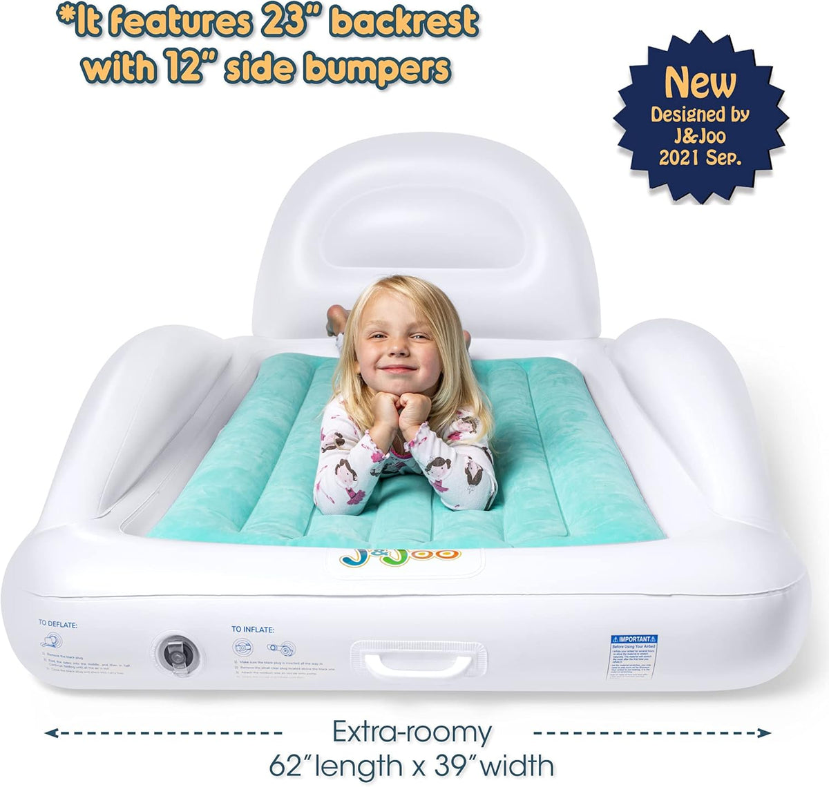 Inflatable Toddler Travel Bed with Safety Bumpers and Pump E7280