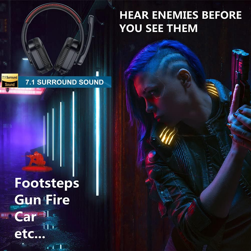 USB 7.1 Surround Sound Over Ear Wired Gaming Headset with Noise Cancelling Mic I811408