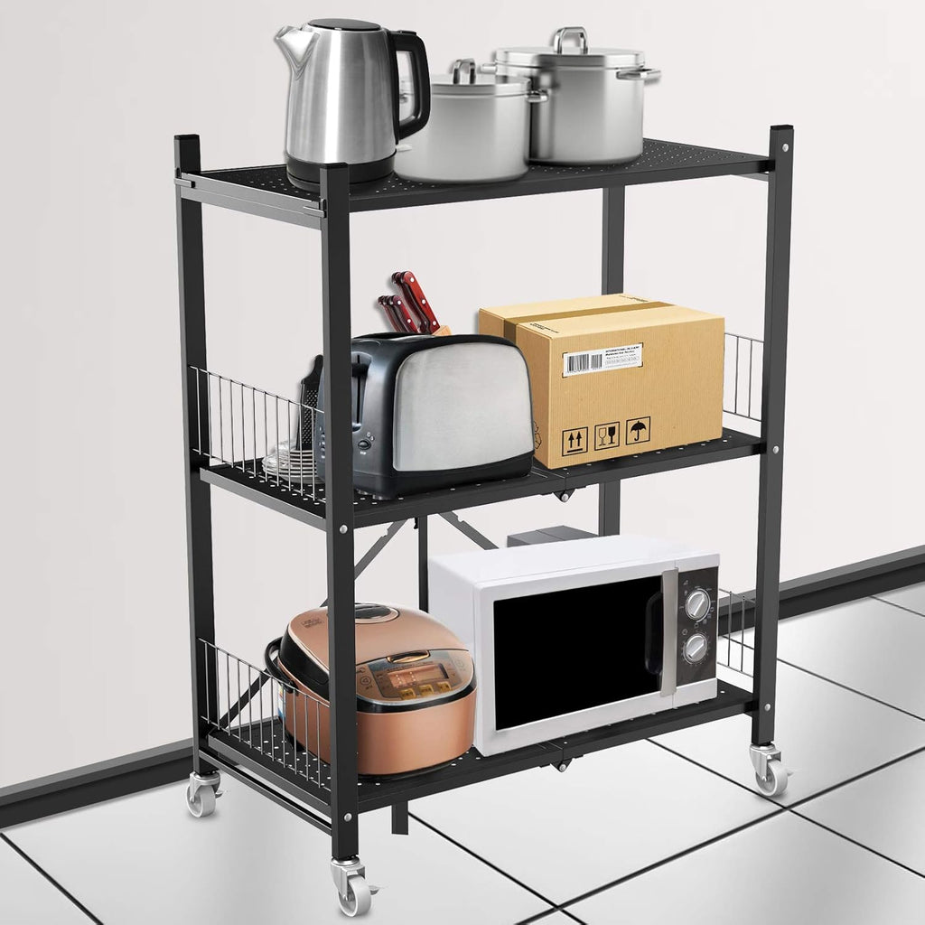 3 Shelf Steel Shelving Unit with Wheels N77968