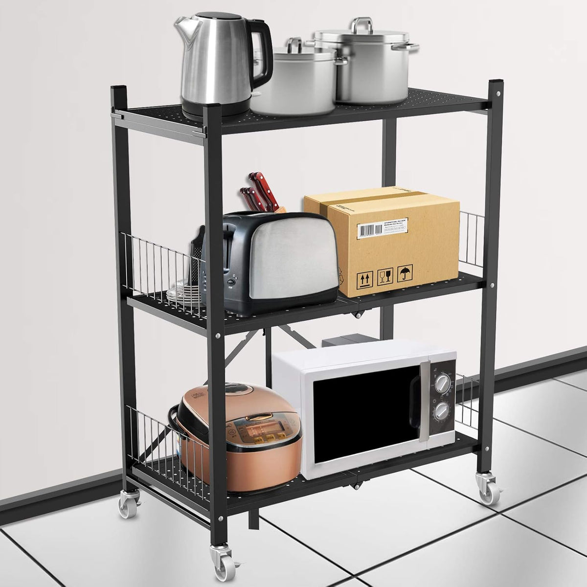 3 Shelf Steel Shelving Unit with Wheels N77968