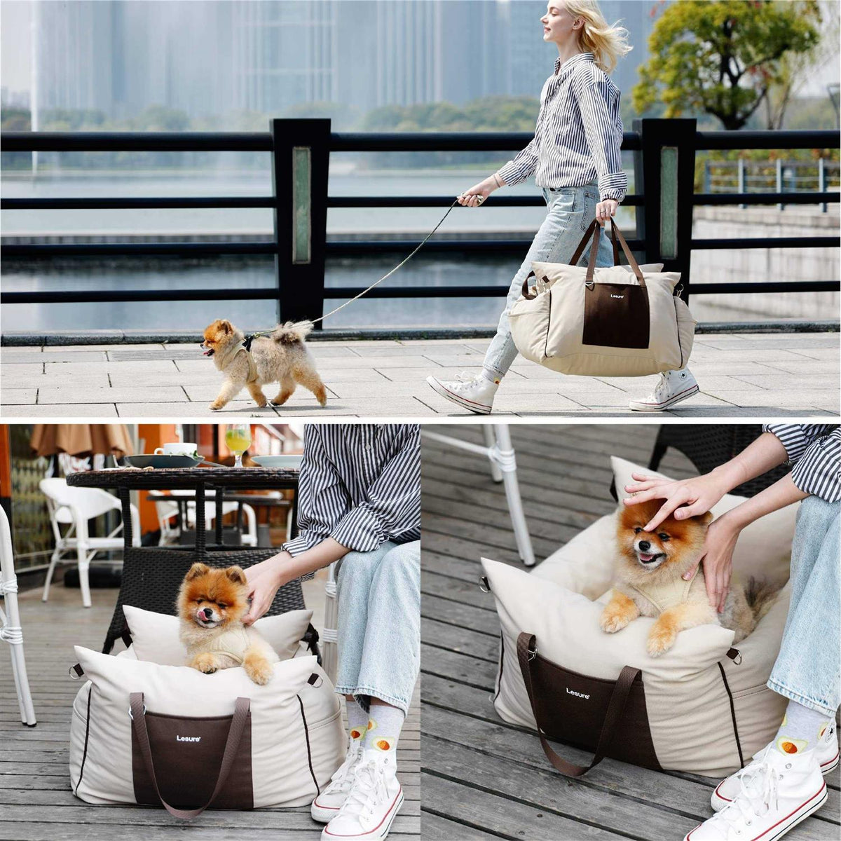 Small Dog Car Seat with Storage Pockets and Safety Leash T2666
