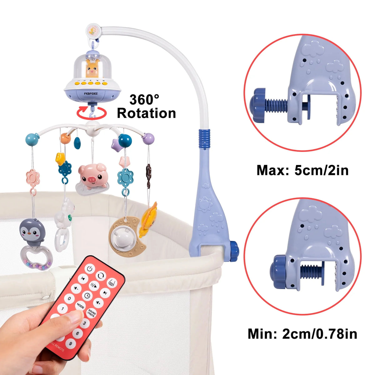 Baby Crib Mobile with Music Lights and Remote Control X90179