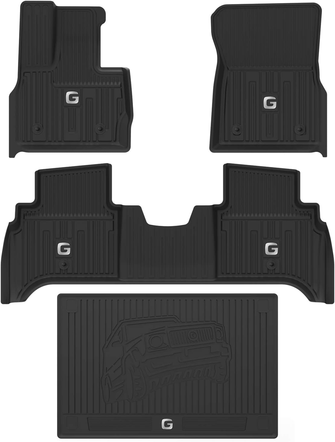 TPE All Weather Custom Fit Floor Mats 1st & 2nd Row Full Set Black H640