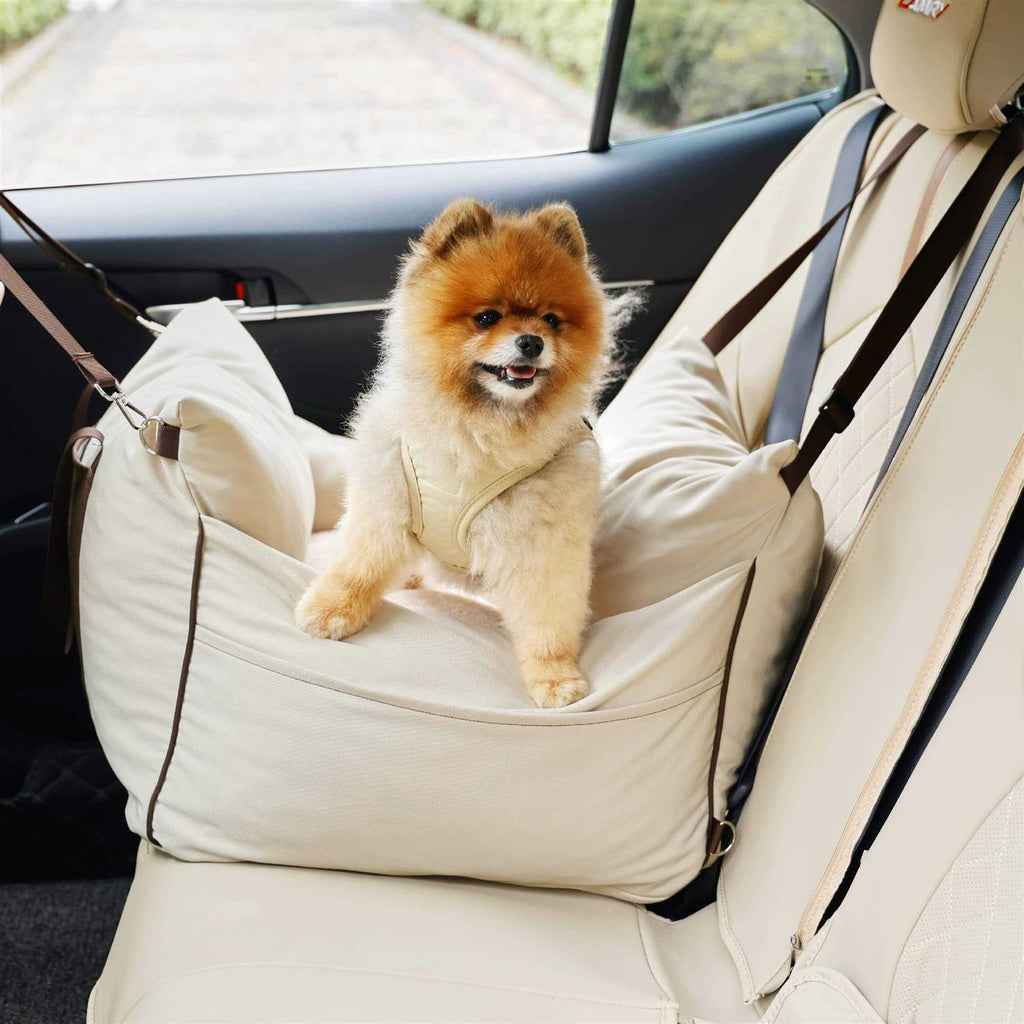 Small Dog Car Seat with Storage Pockets and Safety Leash T2666