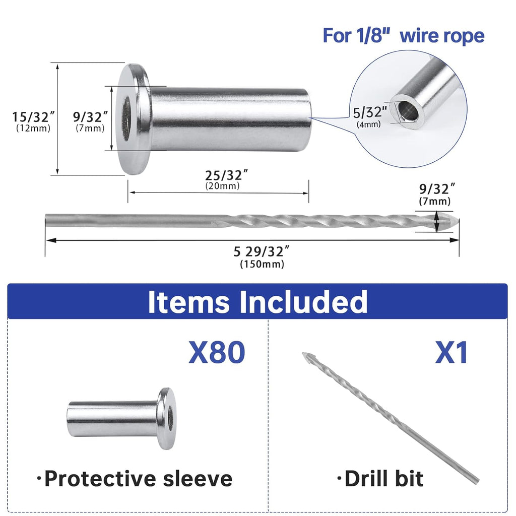 80 Pack Stainless Steel Cable Railing Kit for 1/8 Wire Rope T796