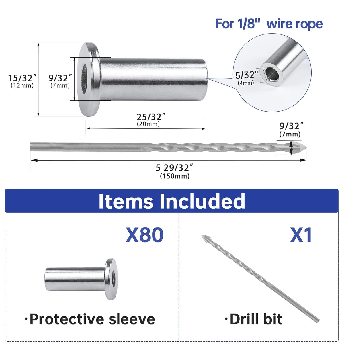 80 Pack Stainless Steel Cable Railing Kit for 1/8 Wire Rope T796