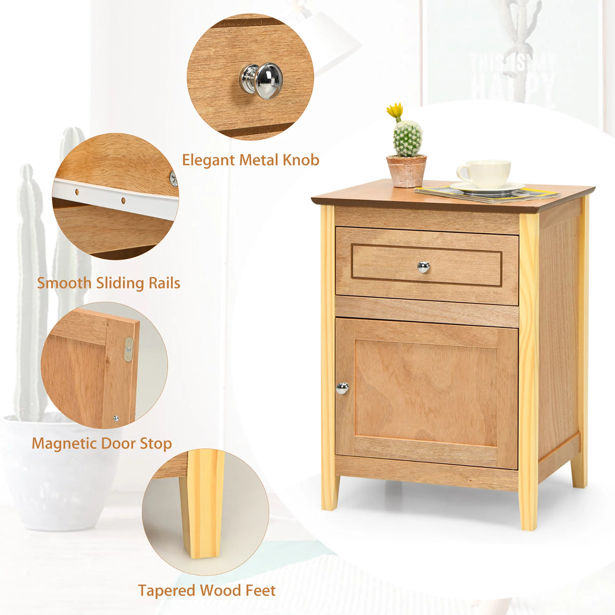 Natural Nightstand with Drawer G881518