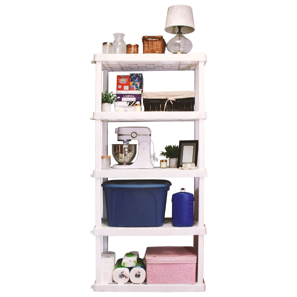 5 Shelf White Plastic Garage Shelves 750 lbs Capacity Z9353