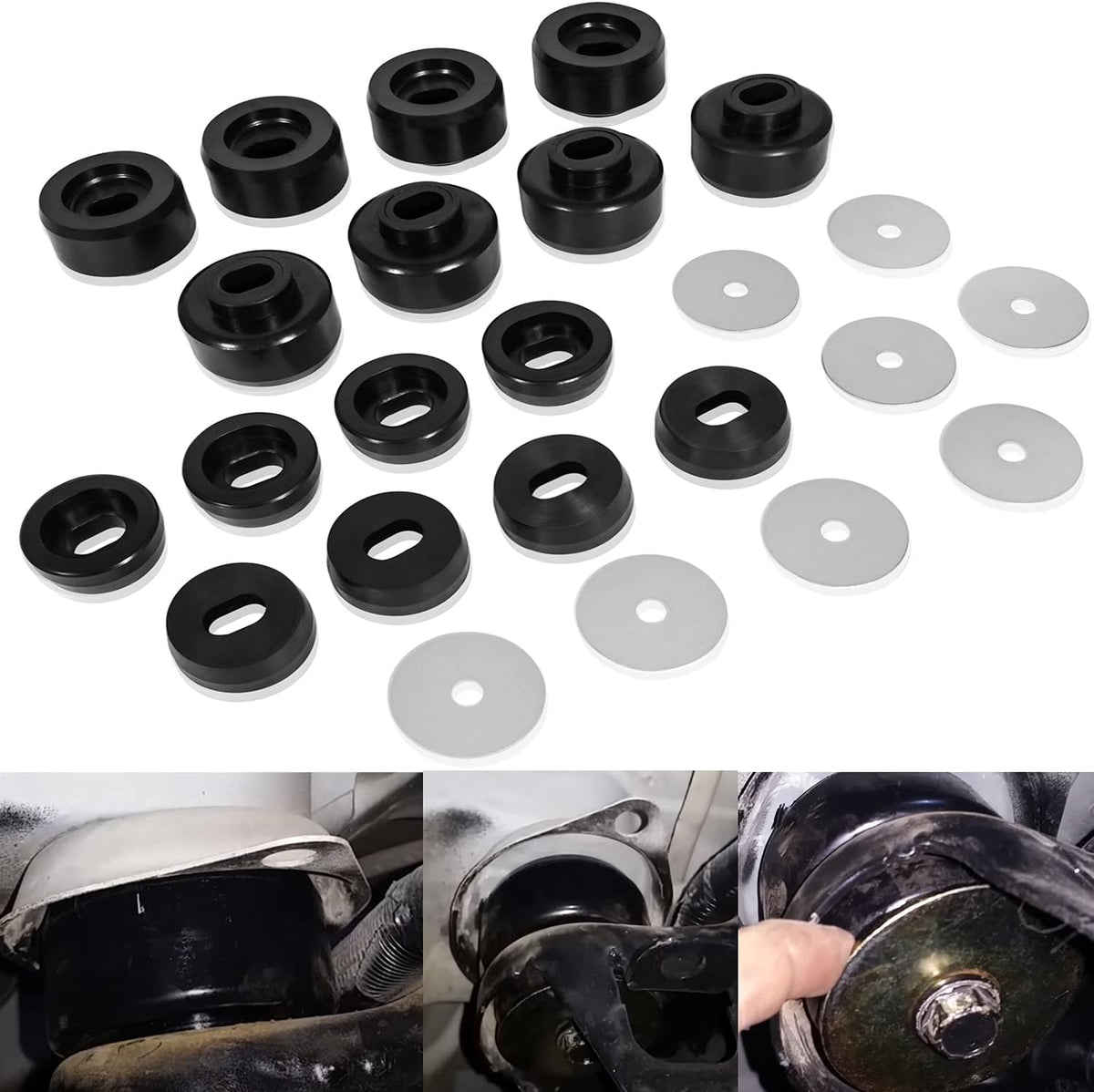 Black Polyurethane 24Pcs Body and Cab Mount Bushing Kit Q77044