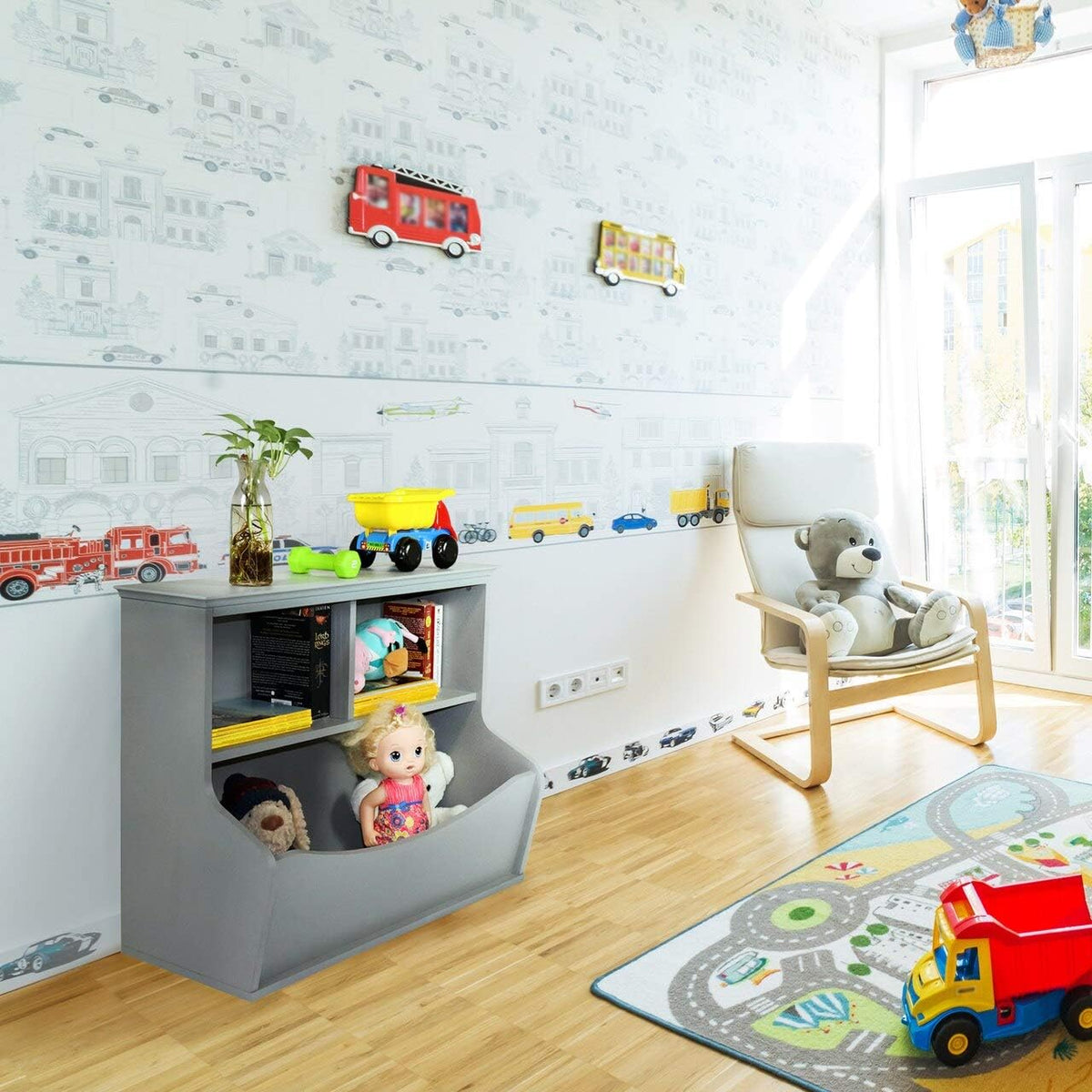 Children Toy Storage Organizer, Espresso, Grey and White I97673