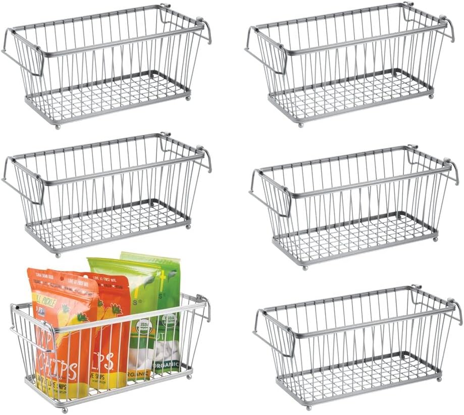 Stackable Metal Wire Storage Organizer Bin Basket with Handles, 6 Pack G45620