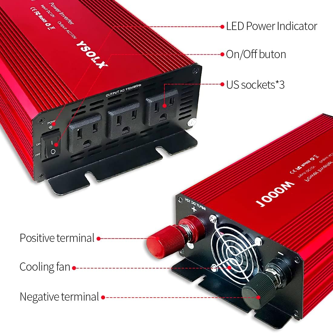 1000W Modified Sine Wave Power Inverter with 3 AC Outlets U5242