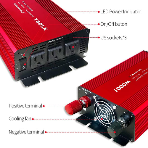 1000W Modified Sine Wave Power Inverter with 3 AC Outlets U5242