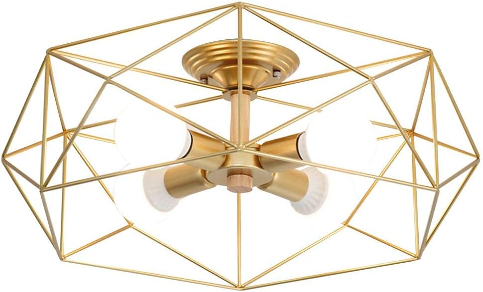 Gold 4-Light Metal Cage Semi Flush Mount Ceiling Light C439