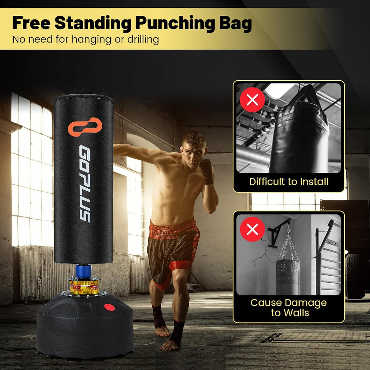 220LBS Freestanding Punching Bag with Gloves and Stand W50725