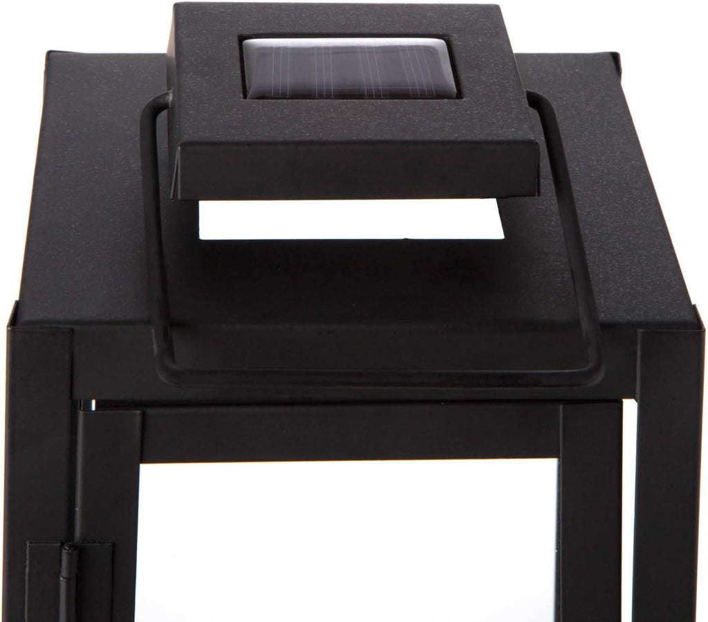 Black Metal Glass Solar Lantern R1566