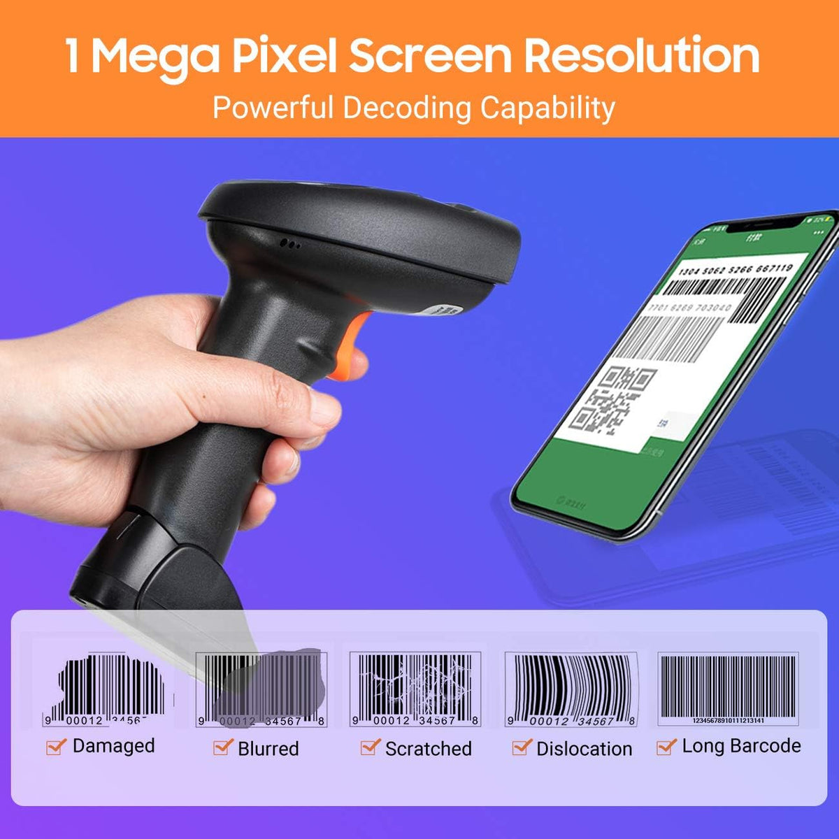 Wireless 1D 2D QR Handheld Barcode Scanner with Cradle C799