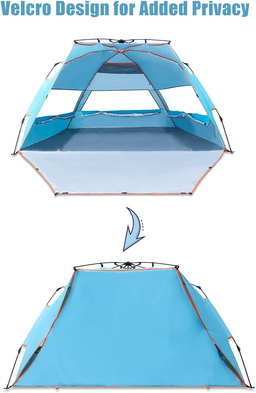 4 Person Portable Windproof UPF50+ Beach Tent with Carrying Bag S648