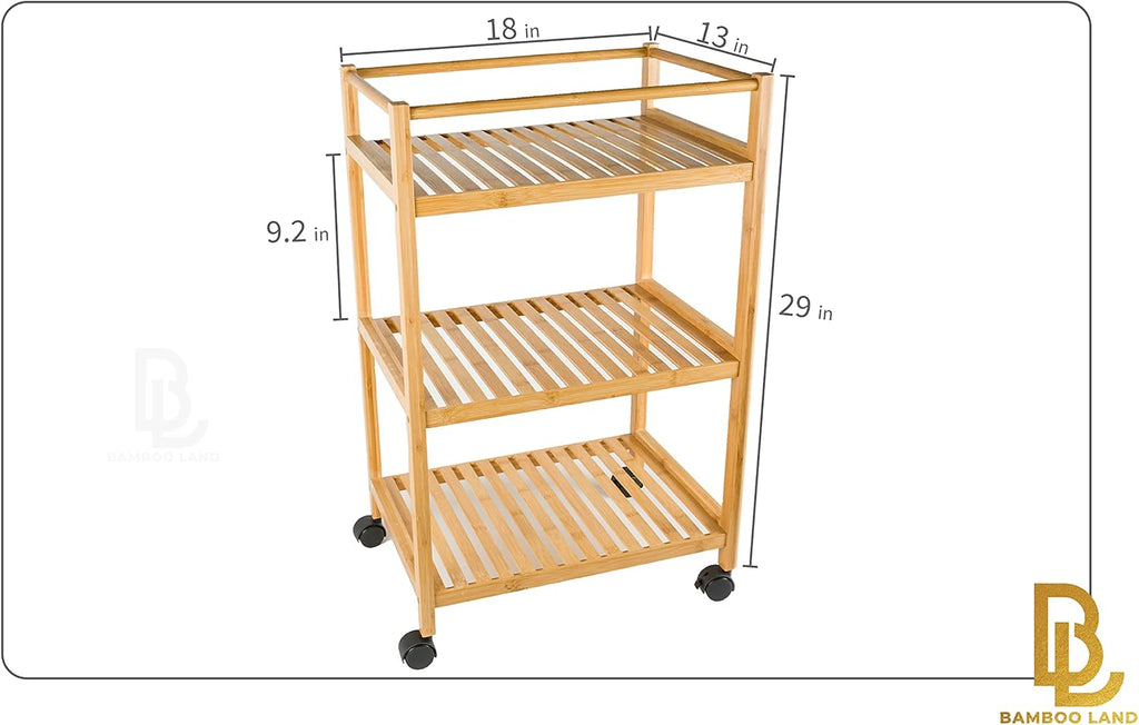 3-Tier Rolling Bamboo Utility Cart with Wheels T345827