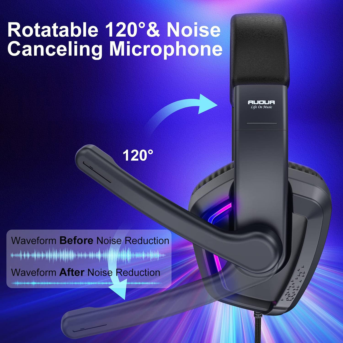 USB 7.1 Surround Sound Over Ear Wired Gaming Headset with Noise Cancelling Mic I811408