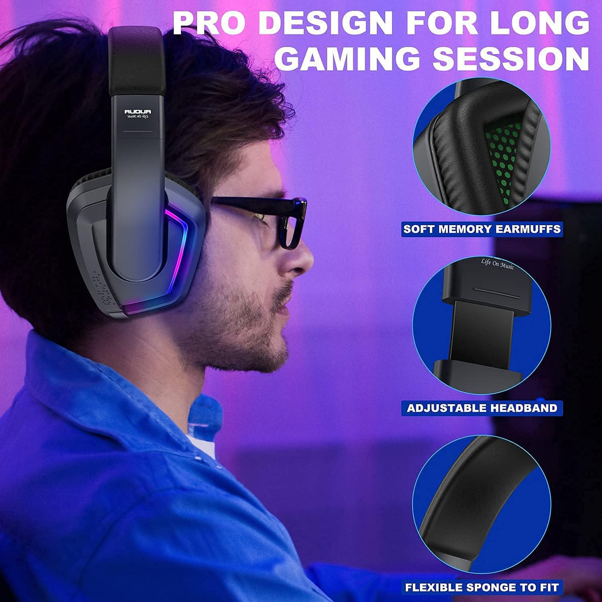 USB 7.1 Surround Sound Over Ear Wired Gaming Headset with Noise Cancelling Mic I811408