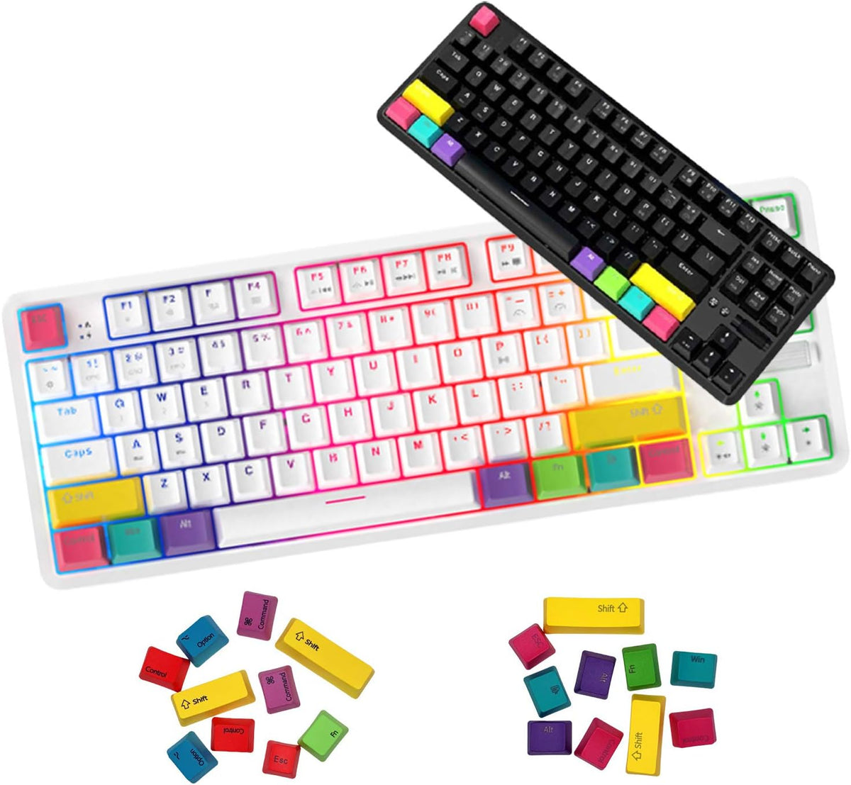 87 Keys Bluetooth Wired Wireless Mechanical Keyboard with Keycaps M6175