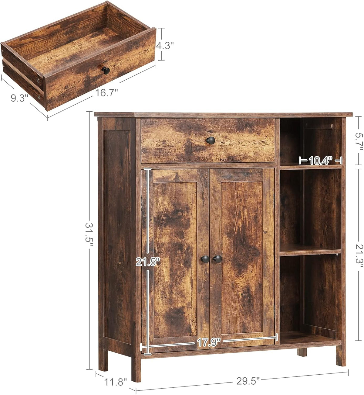 Rustic Brown Free-Standing Bathroom Cabinet with Drawer and Adjustable Shelf T82741