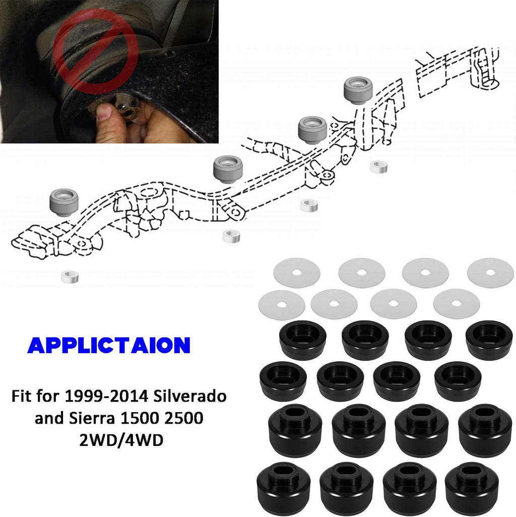 Black Polyurethane 24Pcs Body and Cab Mount Bushing Kit Q77044