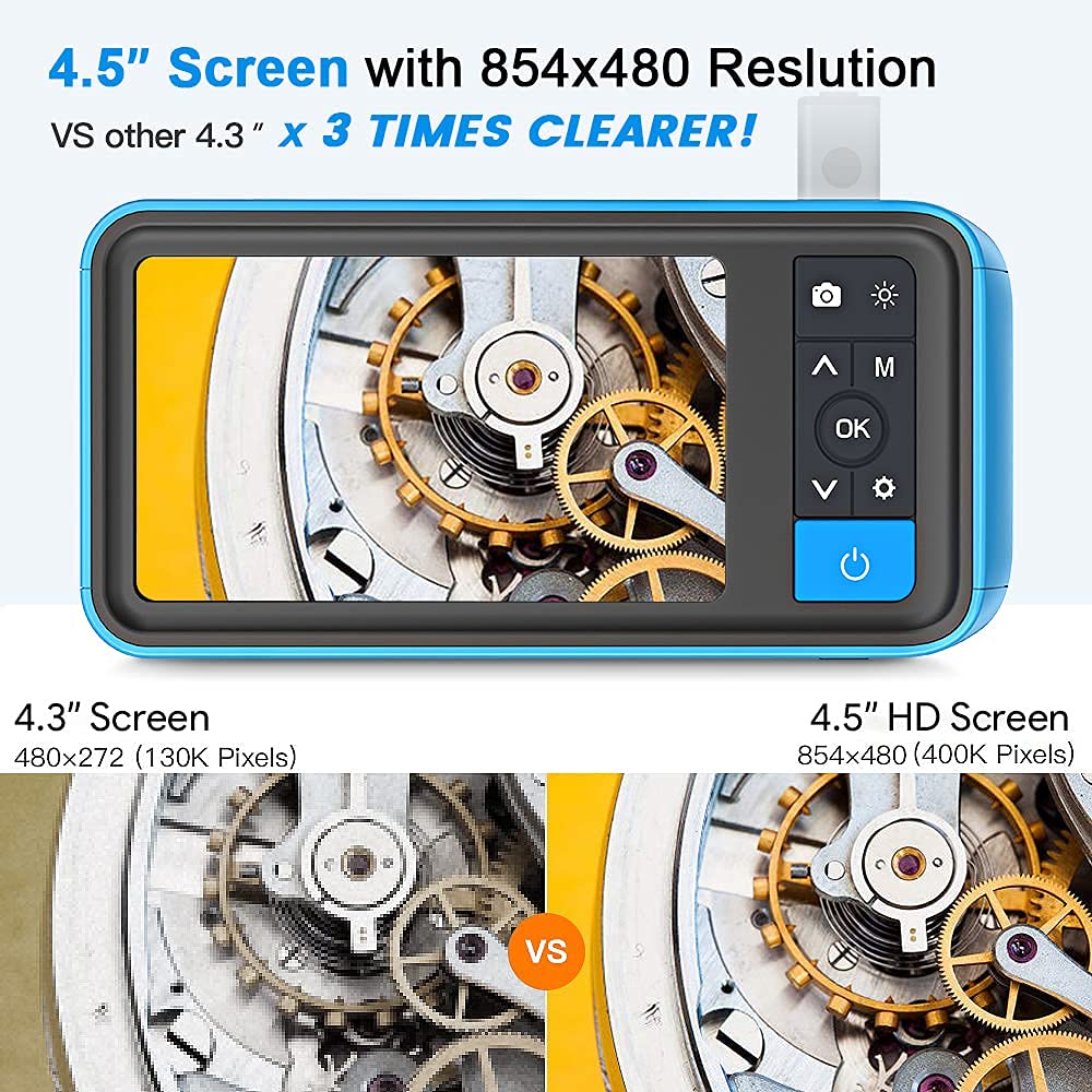 Dual Lens Borescope Inspection Camera with Light, HD 1080p Waterproof Endoscope, 16.4ft Flexible Cable I586