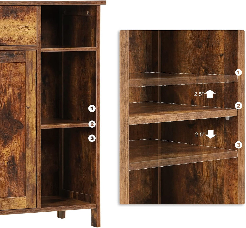 Rustic Brown Free-Standing Bathroom Cabinet with Drawer and Adjustable Shelf T82741