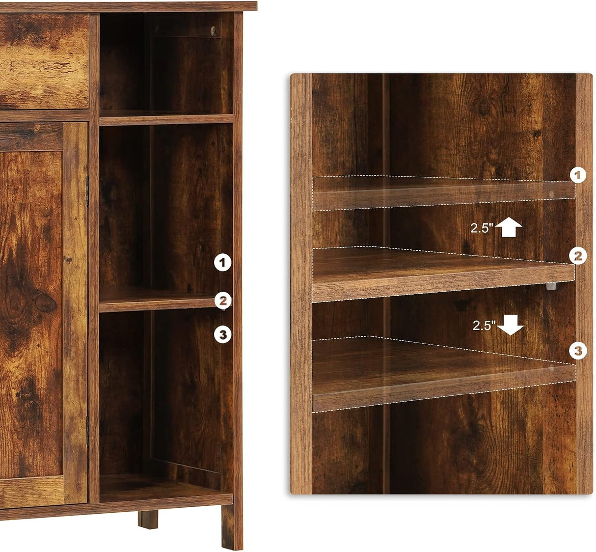 Rustic Brown Free-Standing Bathroom Cabinet with Drawer and Adjustable Shelf T82741