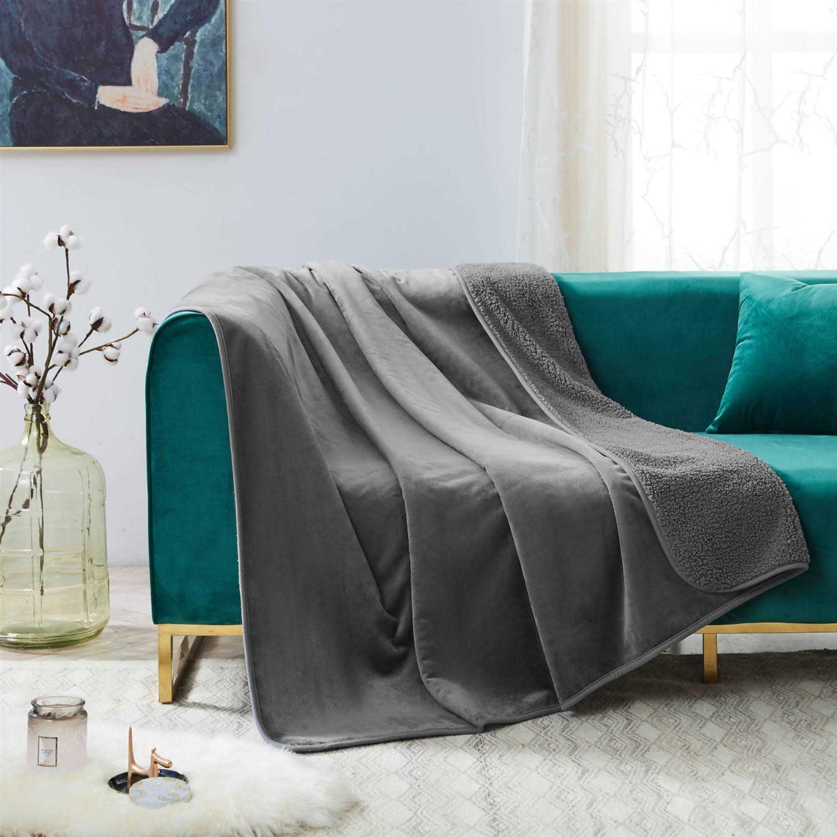 Grey Sherpa Waterproof Leakproof Dog Blanket B4215