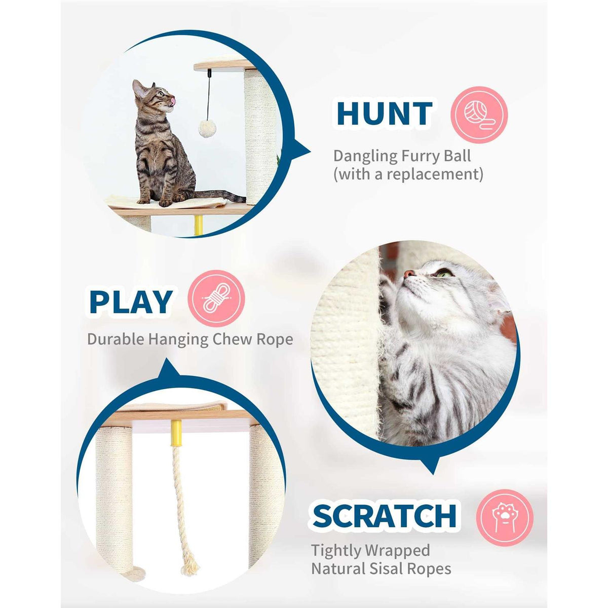 65 Tall Wood Cat Tree with Hammock N98744