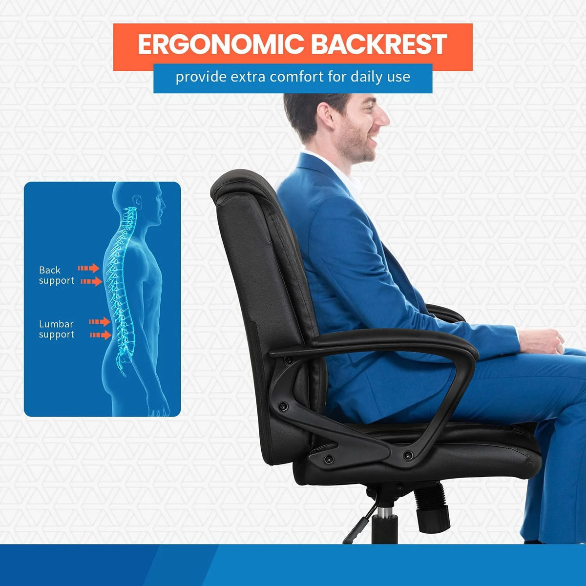 Black Ergonomic PU Leather Office Chair with Lumbar Support Q88597